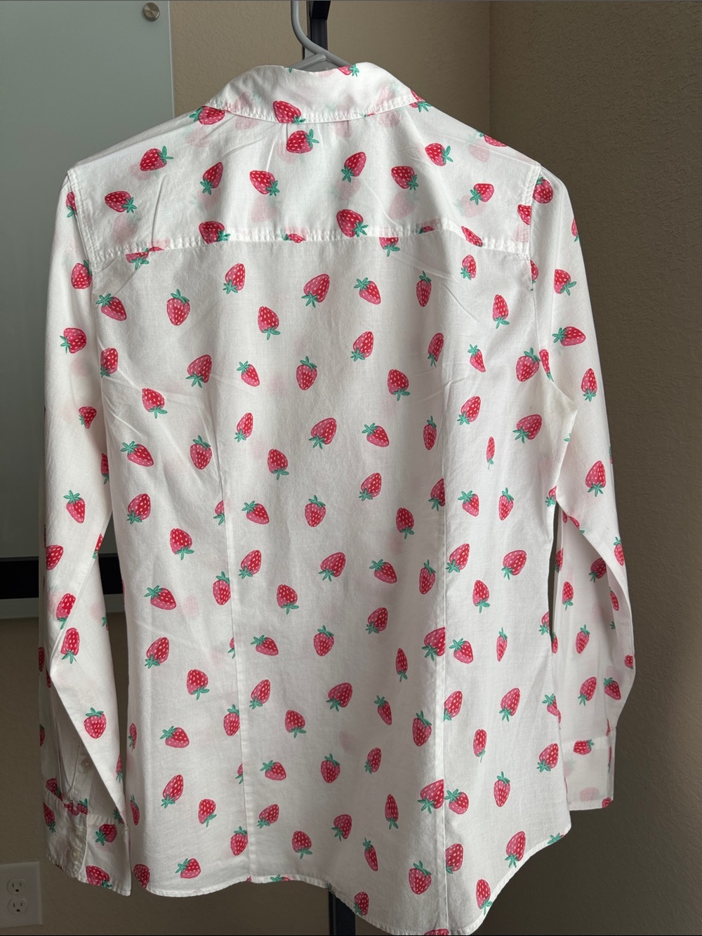 J. Crew White Button-Down Shirt with Red Strawberry Print, slim fit 20 in ptp - Picture 4 of 5